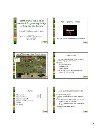 1500 Archers on a 28.8:  Age of Empires  Promo  Network Programming in Age  of Empires and