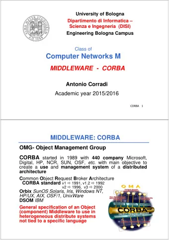 Computer Networks M  MIDDLEWARE  - CORBA  Antonio Corradi  Academic year 2015/2016
