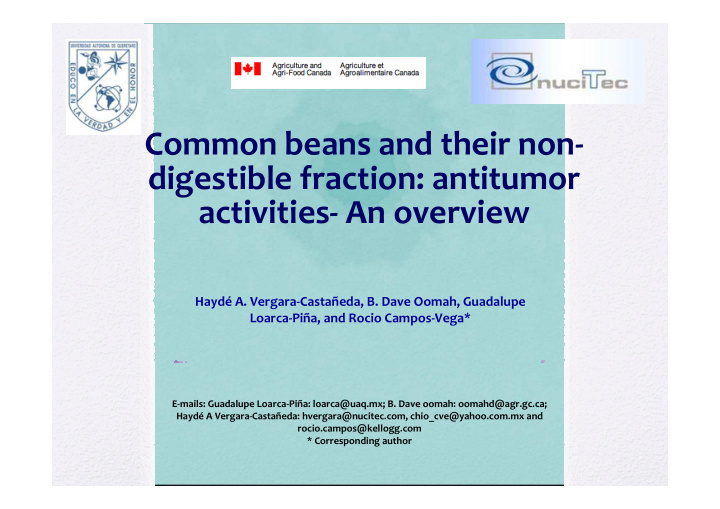 common beans and their non digestible fraction antitumor