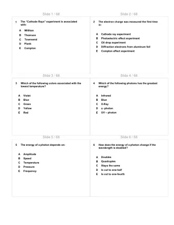 Slide 1 / 68  Slide 2 / 68  The Cathode Rays experiment is associated  2  The electron charge