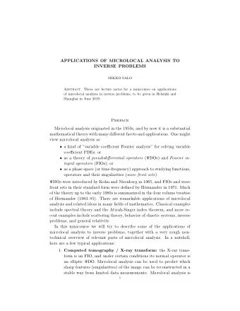 APPLICATIONS OF MICROLOCAL ANALYSIS TO  INVERSE PROBLEMS  MIKKO SALO Abstract. These are lecture