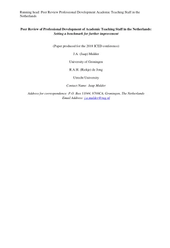 Running head: Peer Review Professional Development Academic Teaching Staff in the  Netherlands