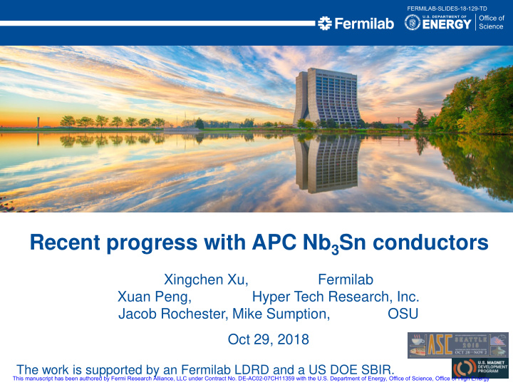 recent progress with apc nb 3 sn conductors