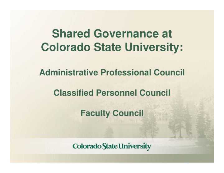 shared governance at colorado state university