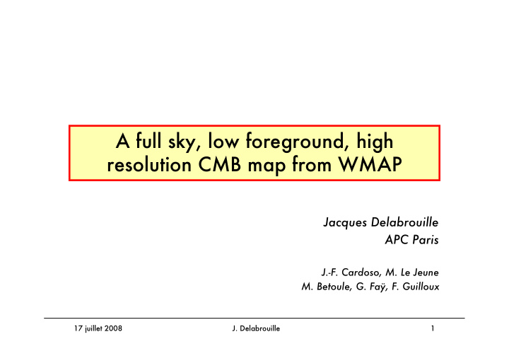 a full sky low foreground high resolution cmb map from