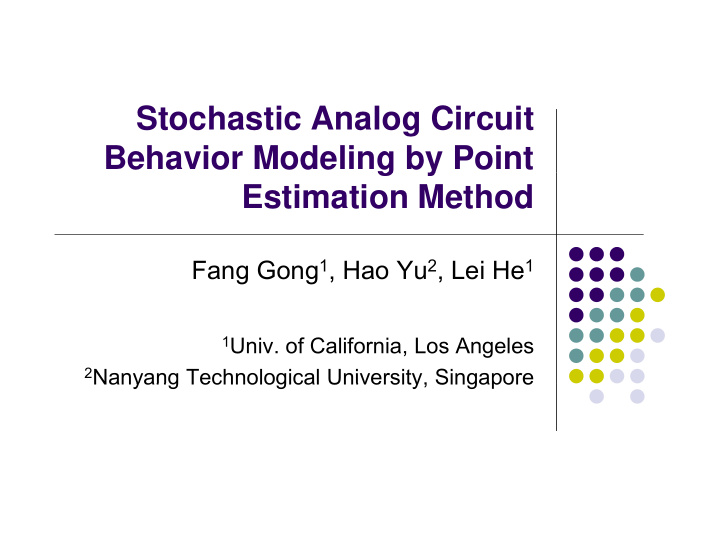 stochastic analog circuit behavior modeling by point g y