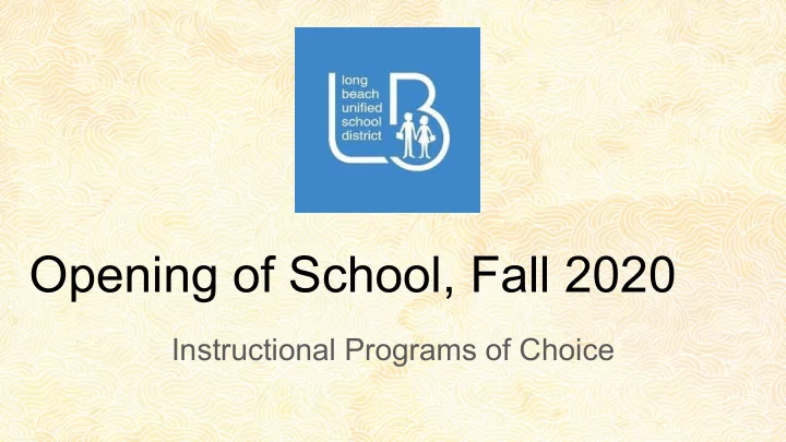 opening of school fall 2020