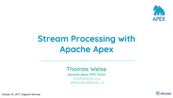 Stream Processing with  Apache Apex  Thomas Weise  Apache Apex PMC Chair  thw@apache.org  @thweise
