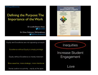 Defining the Purpose: The  Importance of the Work  Dr. Luvelle Brown, Ithaca  @luvelleb  Dr. Oliver