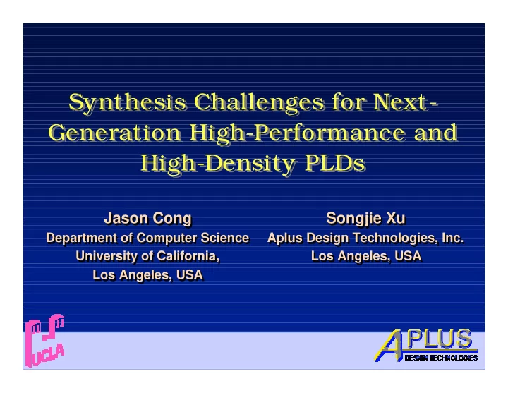 synthesis challenges for next synthesis challenges for