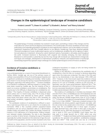 Changes in the epidemiological landscape of invasive candidiasis Frederic Lamoth 1,2 , Shawn R.