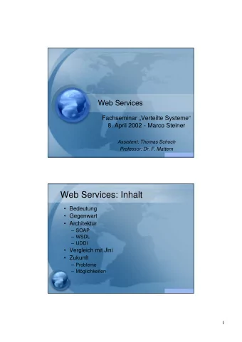 Web Services: Inhalt   Bedeutung   Gegenwart   Architektur   SOAP   WSDL   UDDI