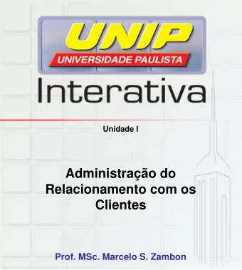 Administrao do  Relacionamento com os  Cli  Clientes  t  Prof. MSc. Marcelo S. Zambon