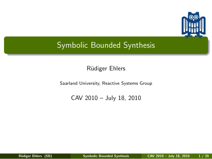 symbolic bounded synthesis