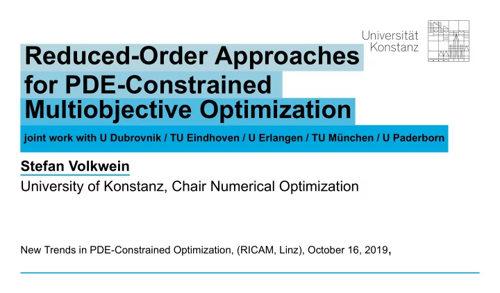 reduced order approaches for pde constrained