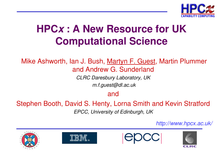 hpc x a new resource for uk computational science