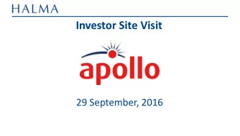 Investor Site Visit  29 September, 2016  Agenda  11.00  Halma  11.30  Infrastructure Safety  12.15