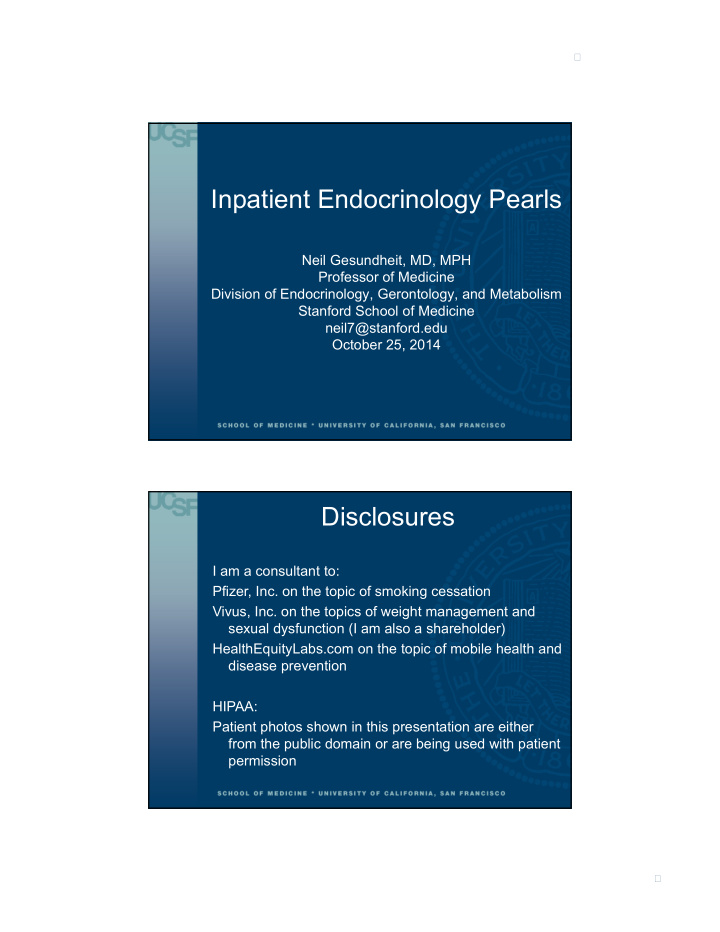 inpatient endocrinology pearls