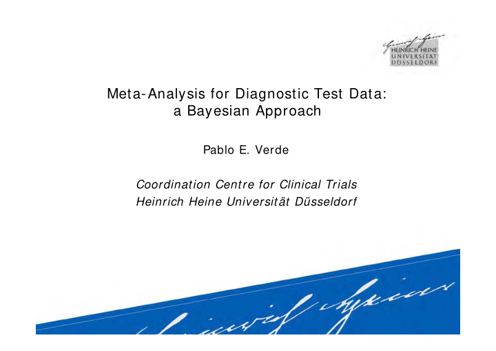 meta analysis for diagnostic test data a bayesian approach
