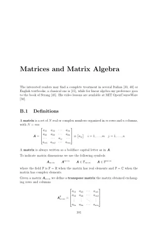Appendix B  Matrices and Matrix Algebra  The interested readers may find a complete treatment in
