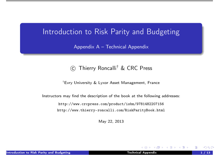 introduction to risk parity and budgeting