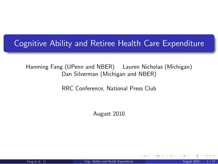 cognitive ability and retiree health care expenditure