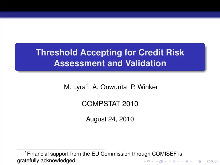 threshold accepting for credit risk assessment and