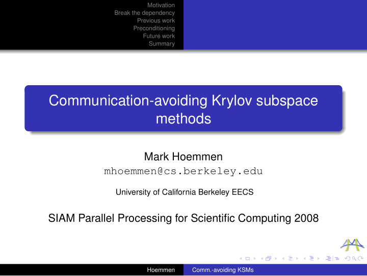 communication avoiding krylov subspace methods
