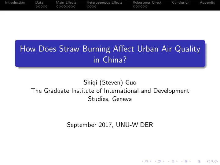how does straw burning affect urban air quality in china