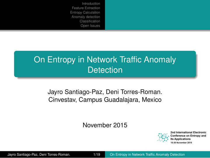 on entropy in network traffic anomaly detection