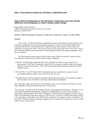 2004 Mw=9.0 earthquake on India's eastern plate margin  Roger Bilham and Kali Wallace  CIRES and