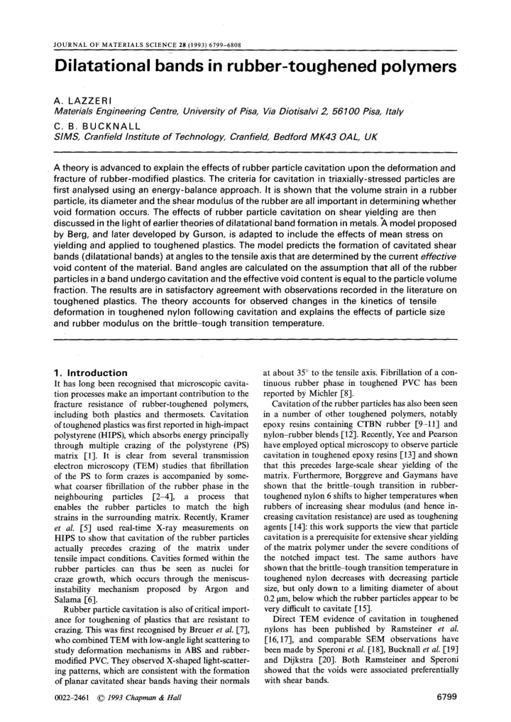 dilatational bands in rubber toughened polymers