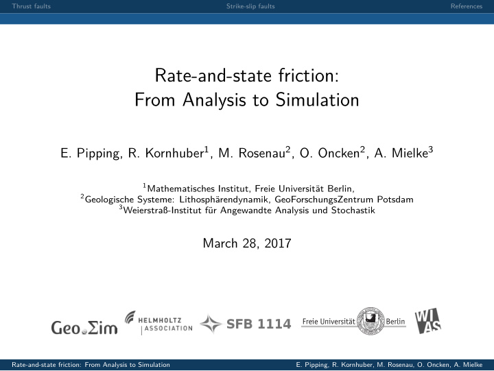 rate and state friction from analysis to simulation