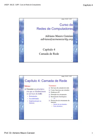 Curso de  Redes de Computadores  Adriano Mauro Cansian  adriano@acmesecurity.org  Captulo 4