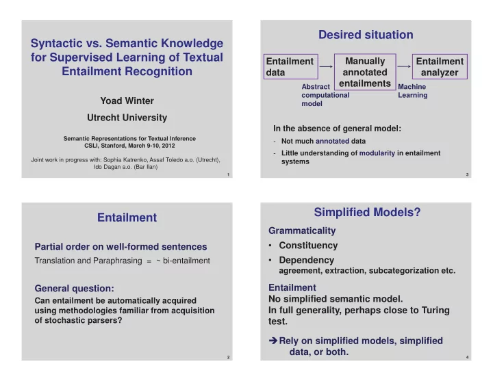 desired situation syntactic vs semantic knowledge for