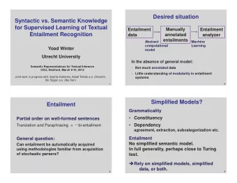 Desired situation  Syntactic vs. Semantic Knowledge  for Supervised Learning of Textual  Manually