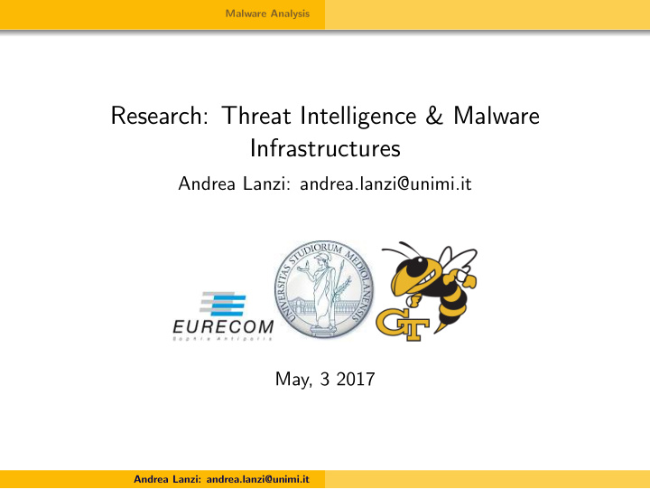 research threat intelligence malware infrastructures