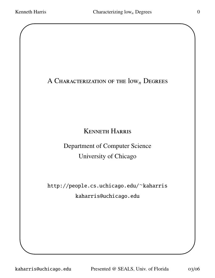 kenneth harris characterizing low n degrees 0 a c low n d