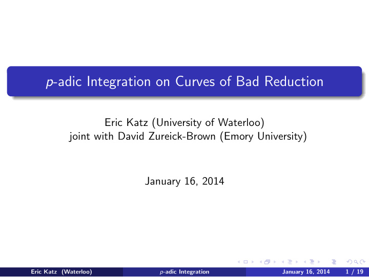 p adic integration on curves of bad reduction