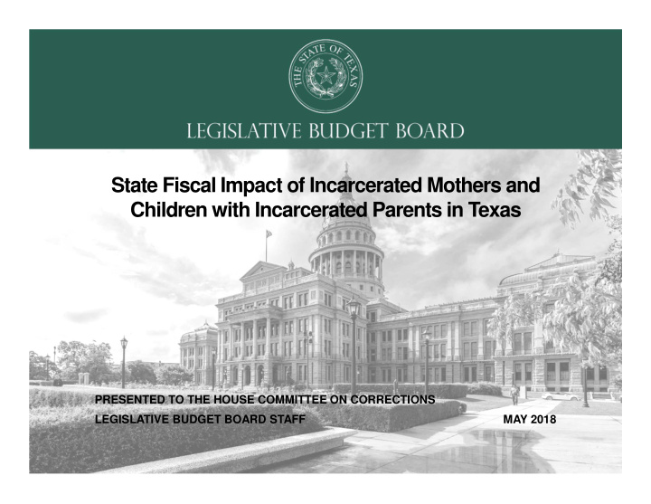 state fiscal impact of incarcerated mothers and children