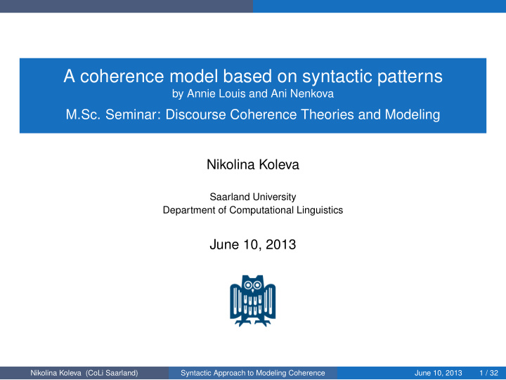 a coherence model based on syntactic patterns