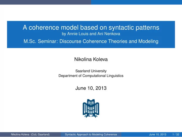 a coherence model based on syntactic patterns
