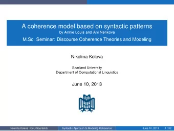 A coherence model based on syntactic patterns  by Annie Louis and Ani Nenkova  M.Sc. Seminar: