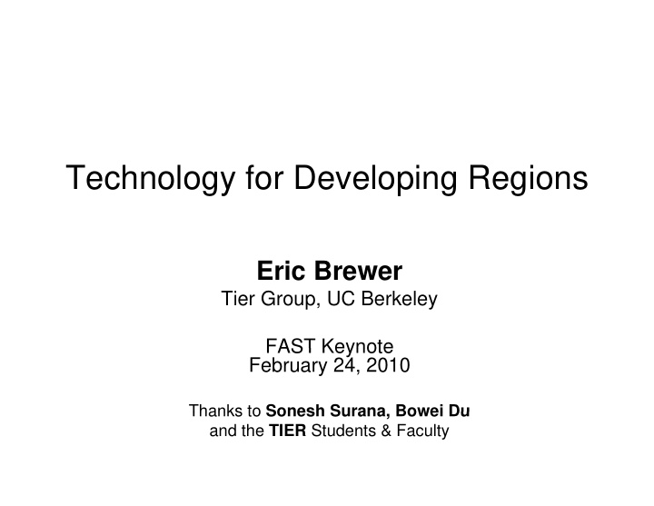 technology for developing regions