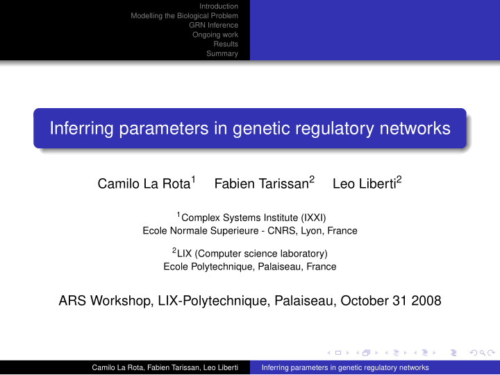 inferring parameters in genetic regulatory networks