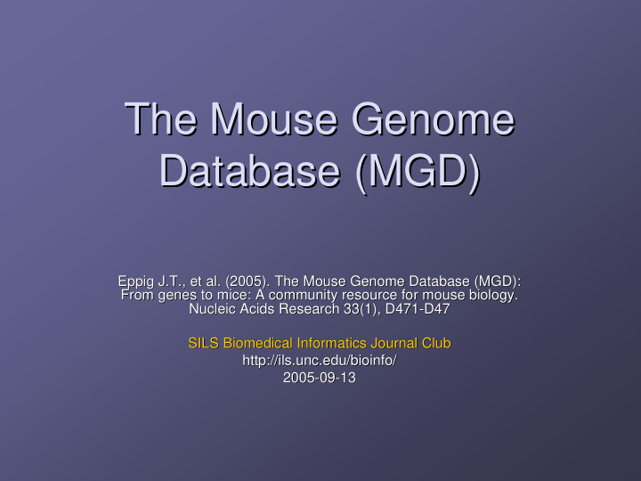 the mouse genome the mouse genome database mgd database