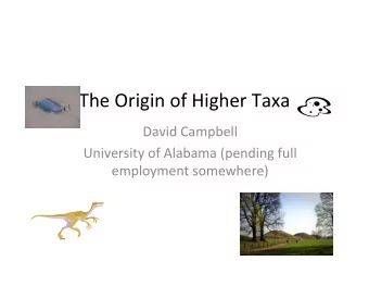 The Origin of Higher Taxa David Campbell University of Alabama (pending full employment somewhere)