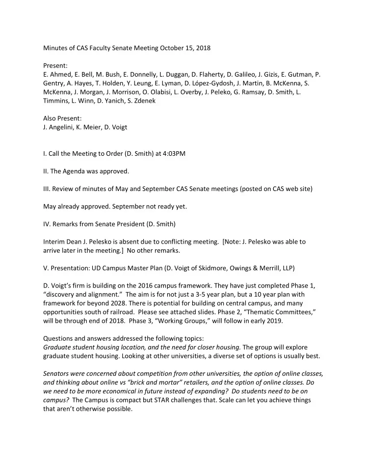 minutes of cas faculty senate meeting october 15 2018