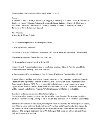 Minutes of CAS Faculty Senate Meeting October 15, 2018  Present:  E. Ahmed, E. Bell, M. Bush, E.
