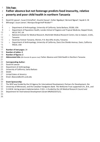 Father absence but not fosterage predicts food insecurity, relative  2  poverty and poor child